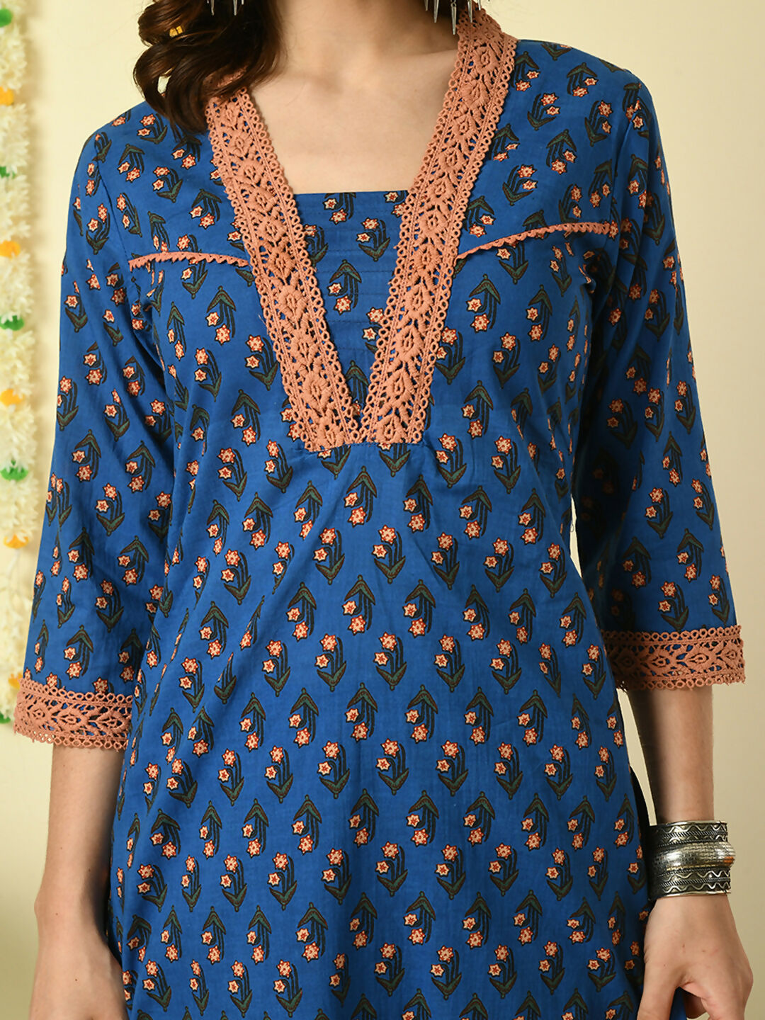 Myshka Women's Blue Pure Cotton Kurta & Trousers With Dupatta Party Sets | Grocsy