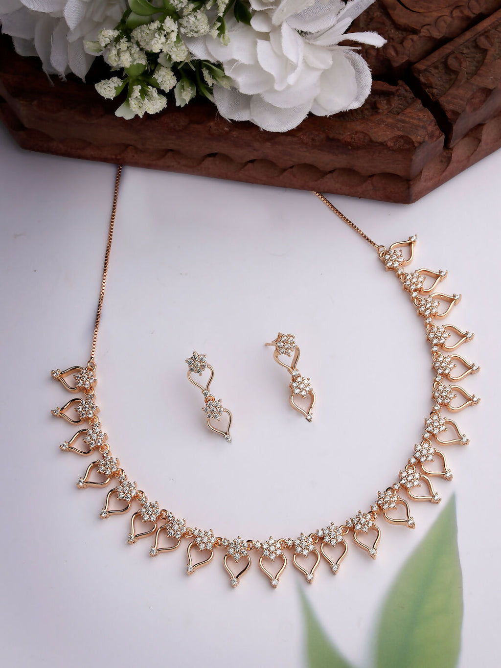 NVR Women's Gold-Polished American Diamond-Studded Handcrafted Jewellery Set | Grocsy