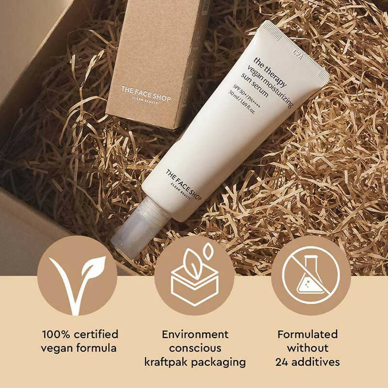 The Face Shop The Therapy Vegan Moisturizing Sun Serum SPF 50+ - Korean Skincare | Grocsy