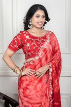 Morchari Red Crepe Hand Embroidery Saree And Stitched Blouse | Grocsy