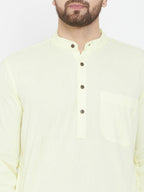 Even Apparels Yellow Color Men's Pure Cotton Kurta With Band Collar | Grocsy