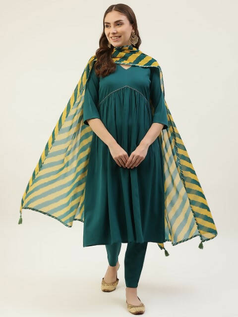 FIORRA Women's Turquise Crepe Straight Kurta Pant With Dupatta | Grocsy