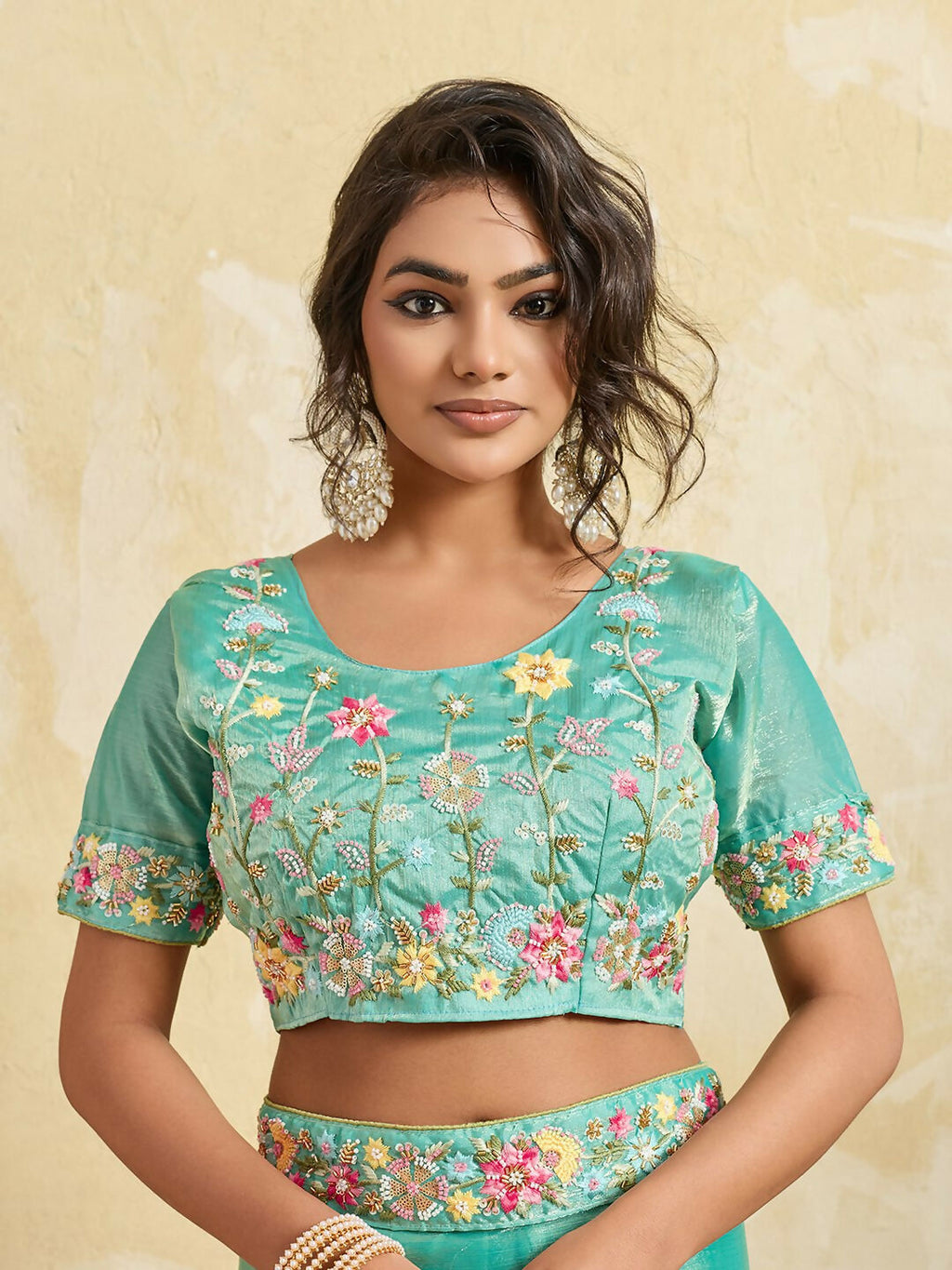 Teeya Creation New Stylish Trendy Party Wear Saree-Aqua_Blue | Grocsy