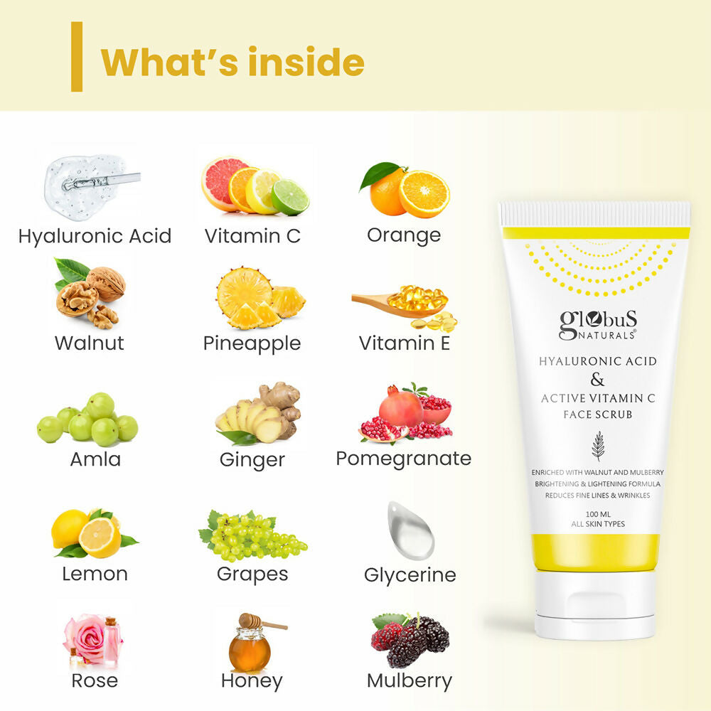 Globus Naturals Hyaluronic Acid & Vitamin C Anti Ageing Face Scrub | Grocsy