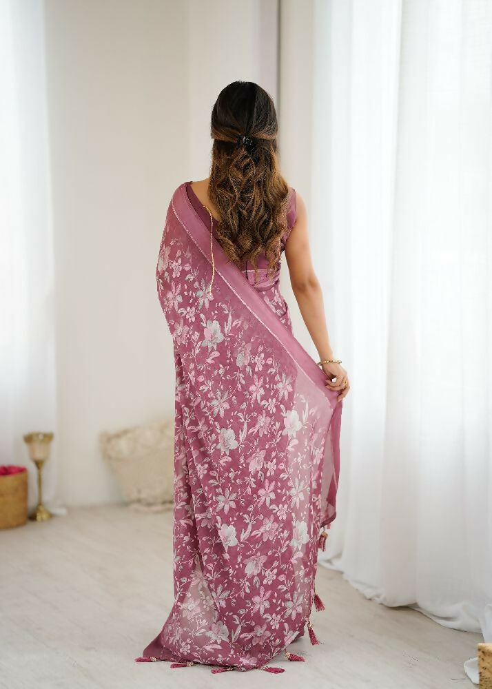 PR Fashion Bit Bright Moss Satin Patta Printed Saree | Grocsy