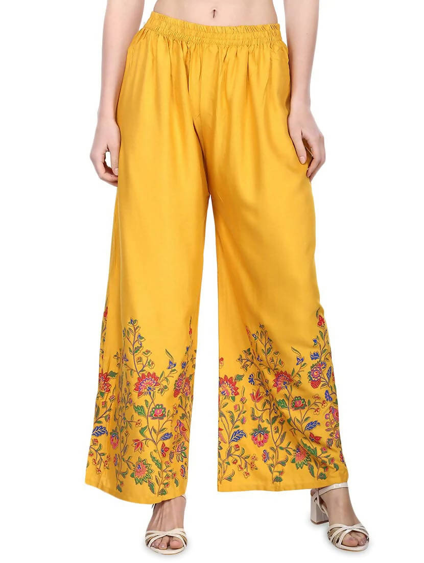 Mominos Fashion Mustard Floral Design Palazzo | Grocsy