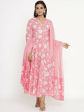 Miravan Women's Cotton Floral Print Anarkali Kurta With Dupatta | Grocsy