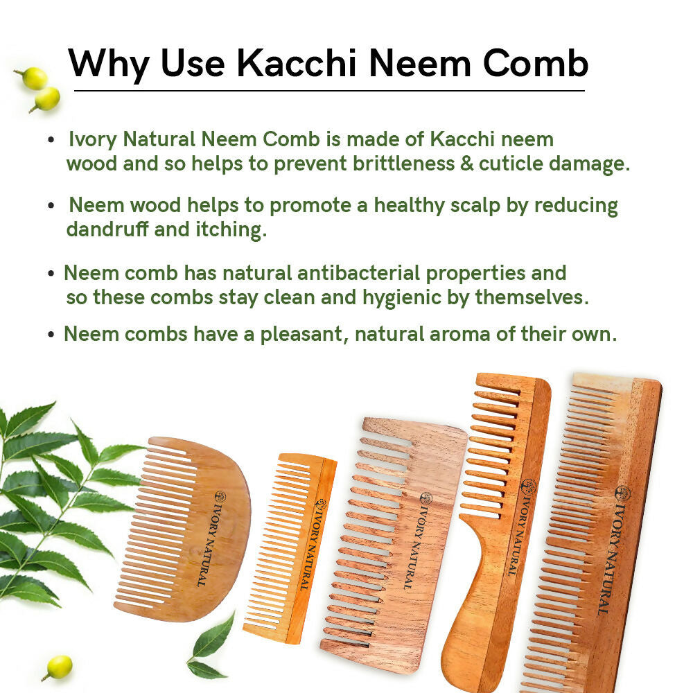 Ivory Natural Beard Kacchi Neem Wooden Comb - Natural Grooming For Beard | Grocsy