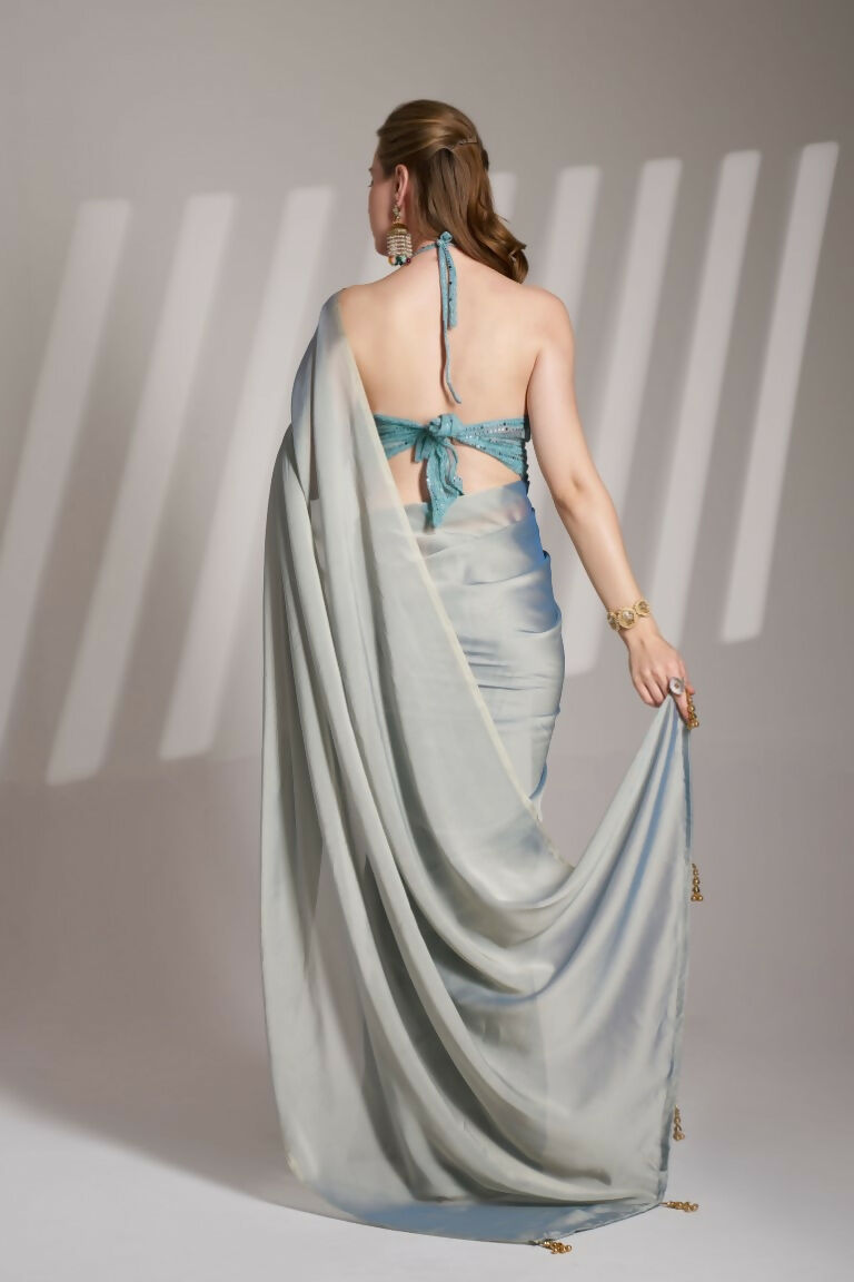 Grey Satin Rangoli Solid Fancy Designer Saree - Nafisa | Grocsy