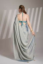 Grey Satin Rangoli Solid Fancy Designer Saree - Nafisa | Grocsy