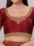 Joban Fashion Women Silk Dark-Maroon Stitched Blouse | Grocsy