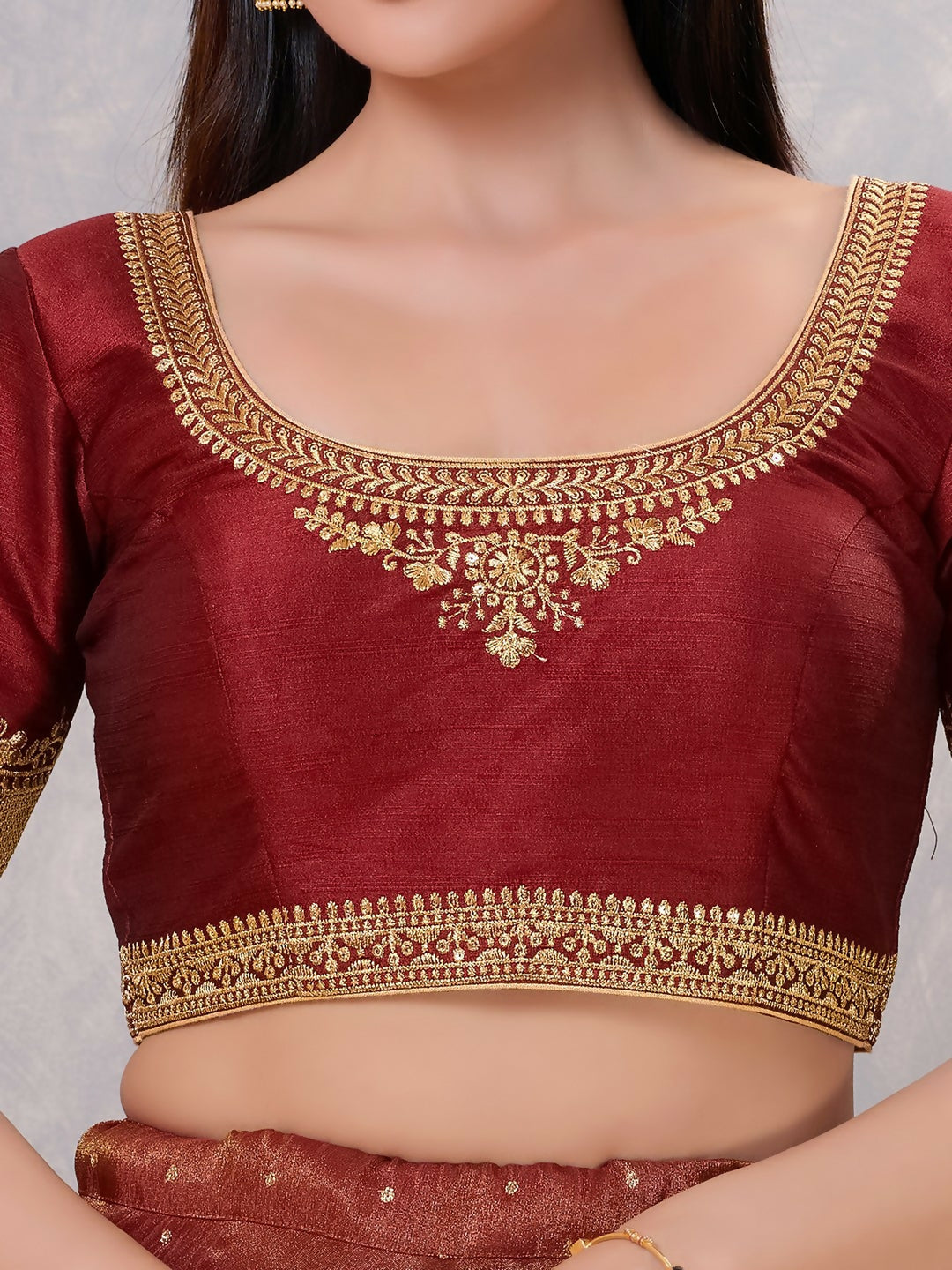 Joban Fashion Women Silk Dark-Maroon Stitched Blouse | Grocsy