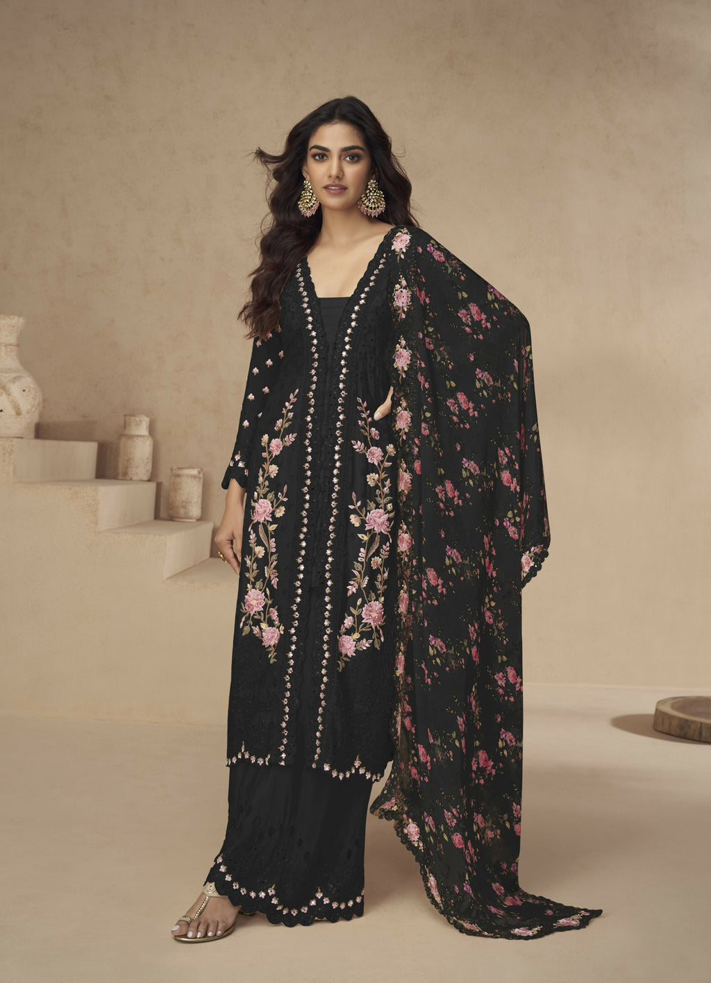 Anaita Black Chinon Readymade Suit with Embroidery Sequence Work | Grocsy