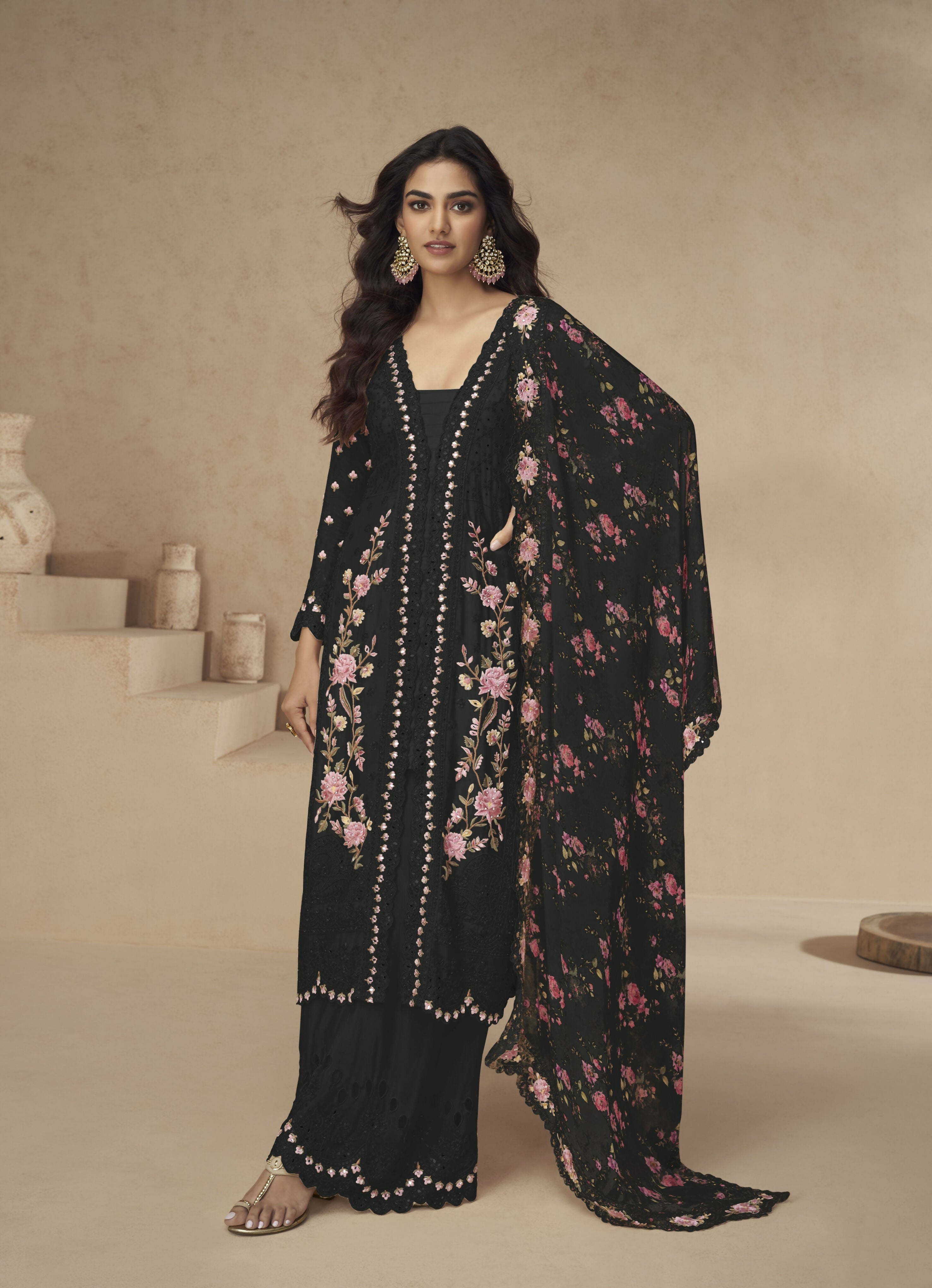 Anaita Black Chinon Readymade Suit with Embroidery Sequence Work | Grocsy