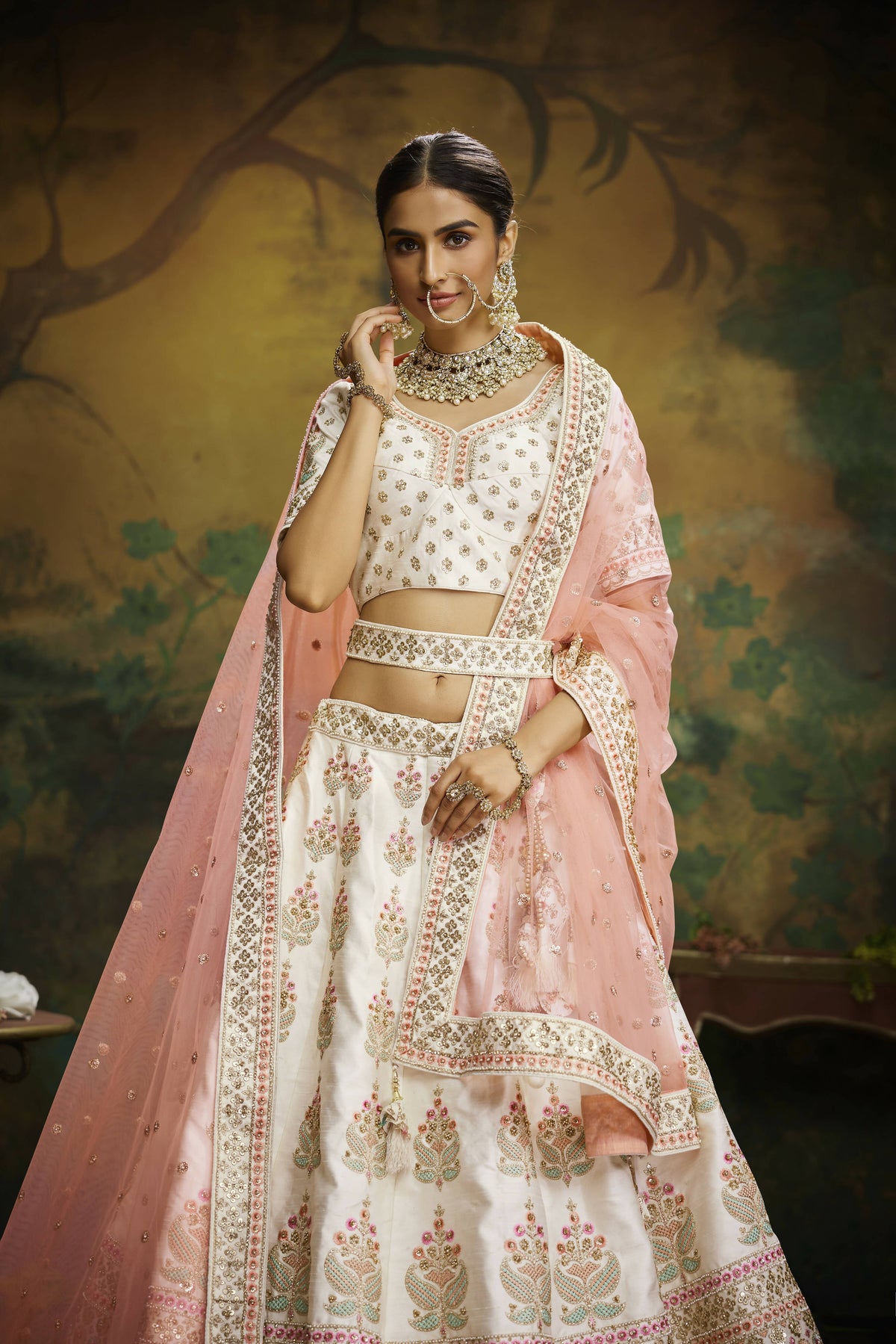 House of Panchhi Off White Pure Silk Moti & Zarkan heavy embroidery Lehenga choli & Dupatta | Grocsy