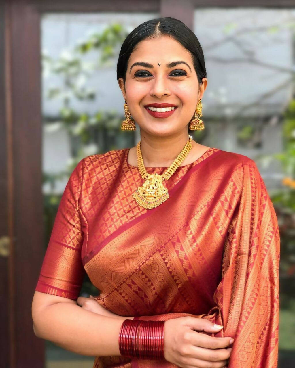 DEIANA'S Beautiful Designer Golden zari Soft Lichi Silk Saree - Maroon | Grocsy
