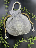 Joban Fashion Pearl Hand Work Potli Bag - Grey | Grocsy