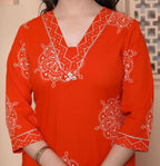 Miravan Womens Orange Floral Print Straight Kurta With Palazzo | Grocsy
