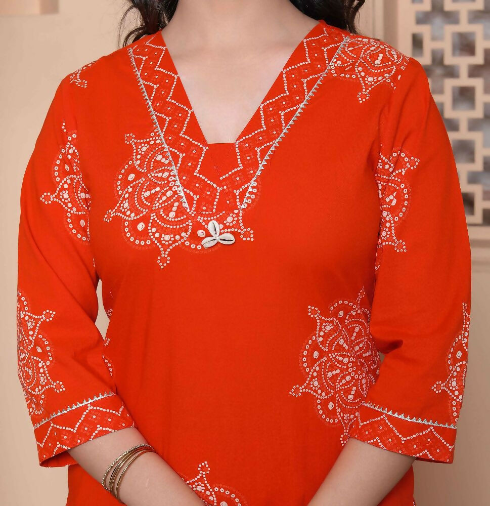 Miravan Womens Orange Floral Print Straight Kurta With Palazzo | Grocsy