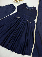 Teeya Creation Navy Blue Scallop Border Anarkali Kurta Set For Women | Grocsy