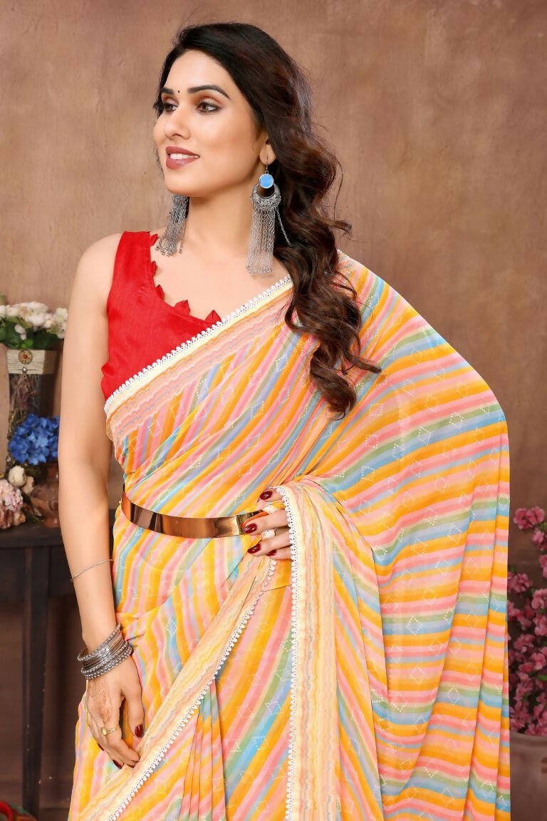 Aafreen Partywear Designer Yellow Georgette Fancy Ready Wear Saree | Grocsy
