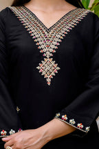 The52 Black Women's Beautiful Viscose Chanderi Fabric Embroidered Work Straight Kurta Pant and Dupatta Set | Grocsy