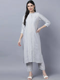 Myshka Stylish Grey Viscose 3/4 Sleeve Women's Kurta Pant Set | Grocsy