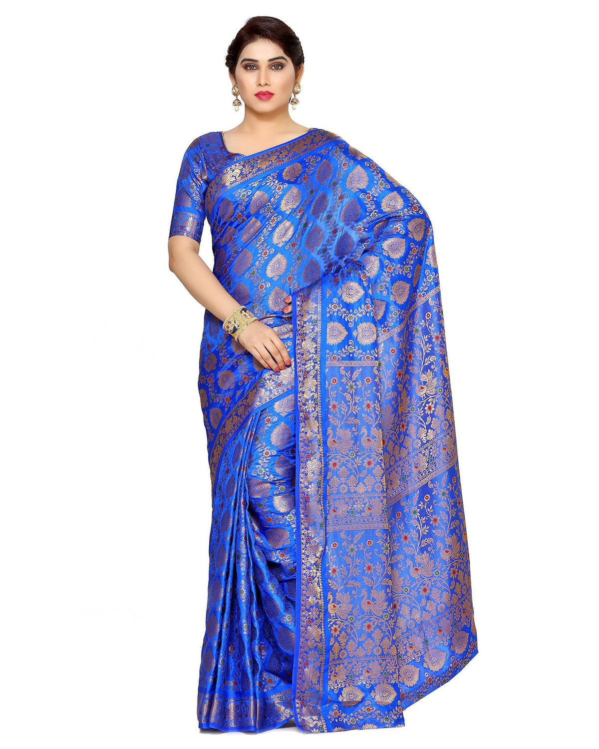 Mimosa Women's Blue Art Silk Kanjivaram Saree | Grocsy