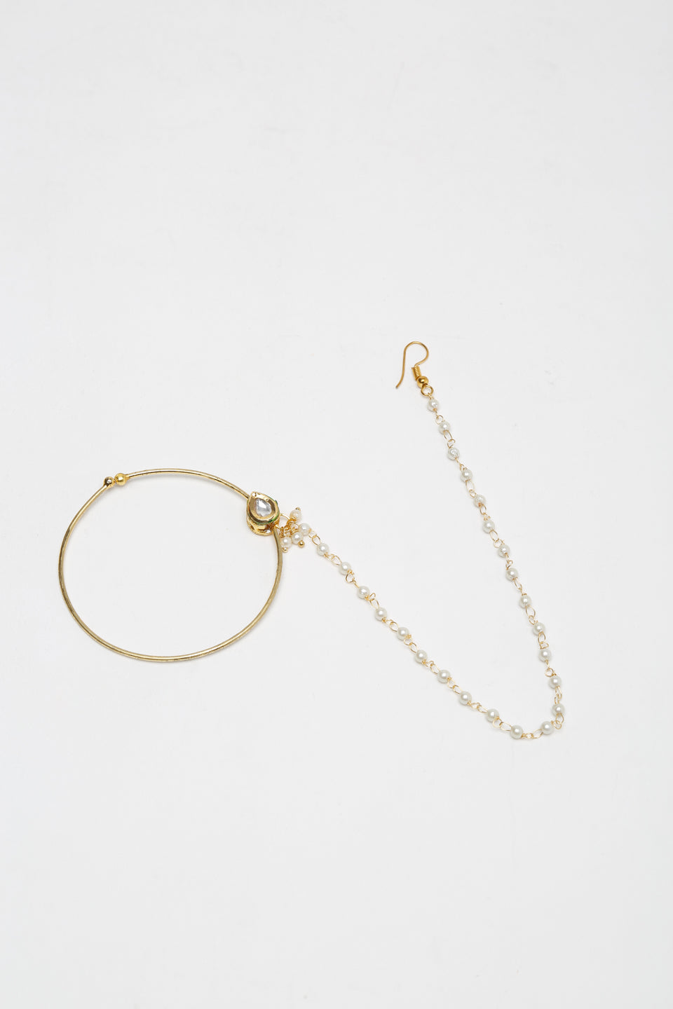 Gold-Polished Tear Drop Kundan Nose Ring - Ruby Raang | Grocsy