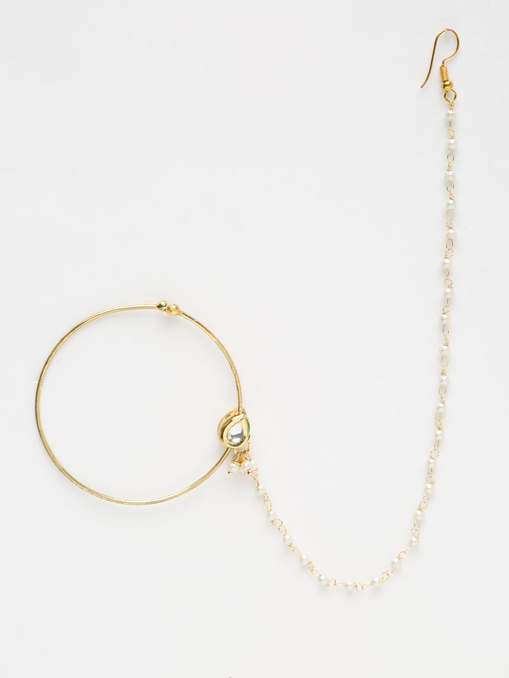 Gold-Polished Tear Drop Kundan Nose Ring - Ruby Raang | Grocsy