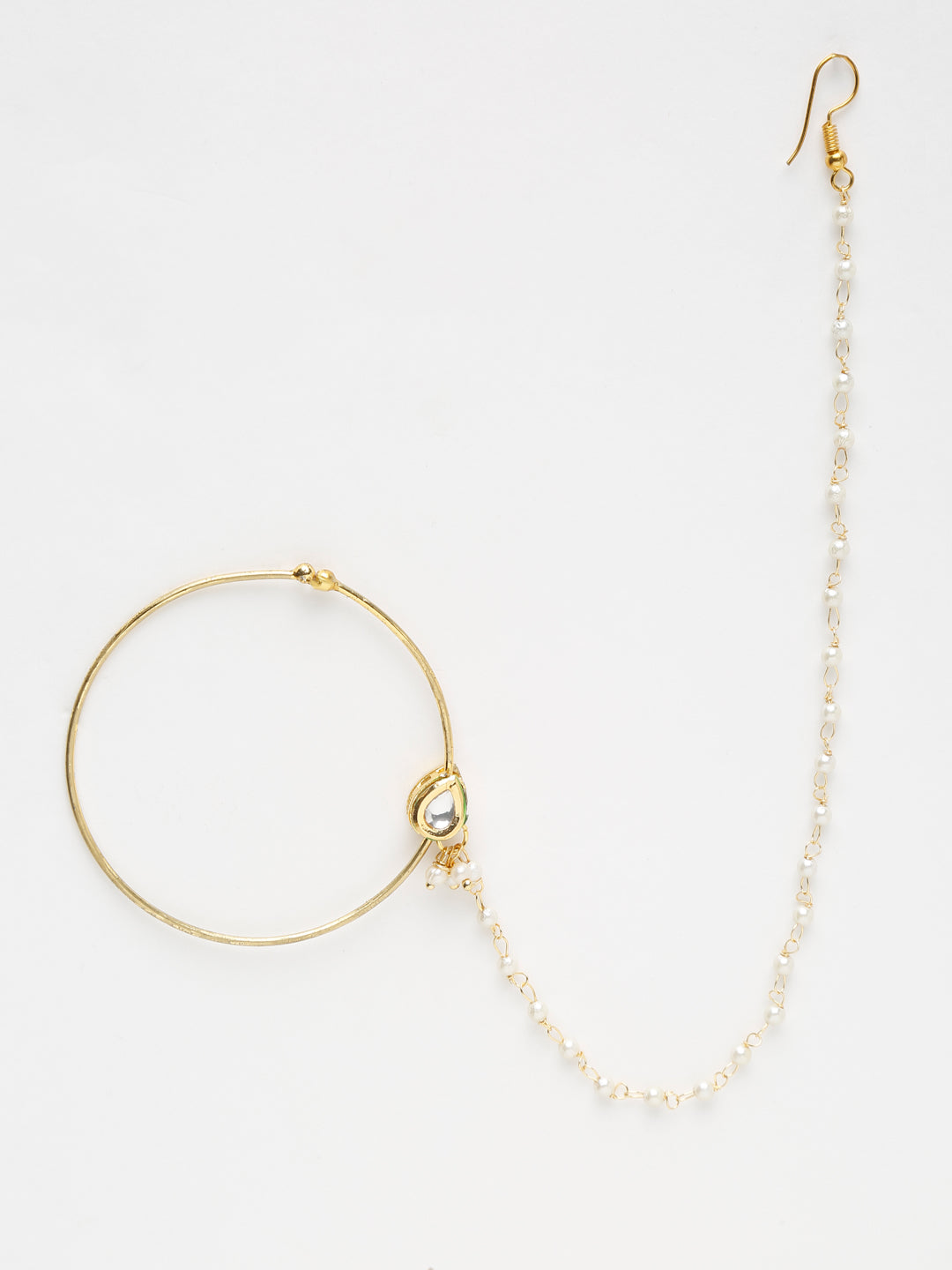 Gold-Polished Tear Drop Kundan Nose Ring - Ruby Raang | Grocsy