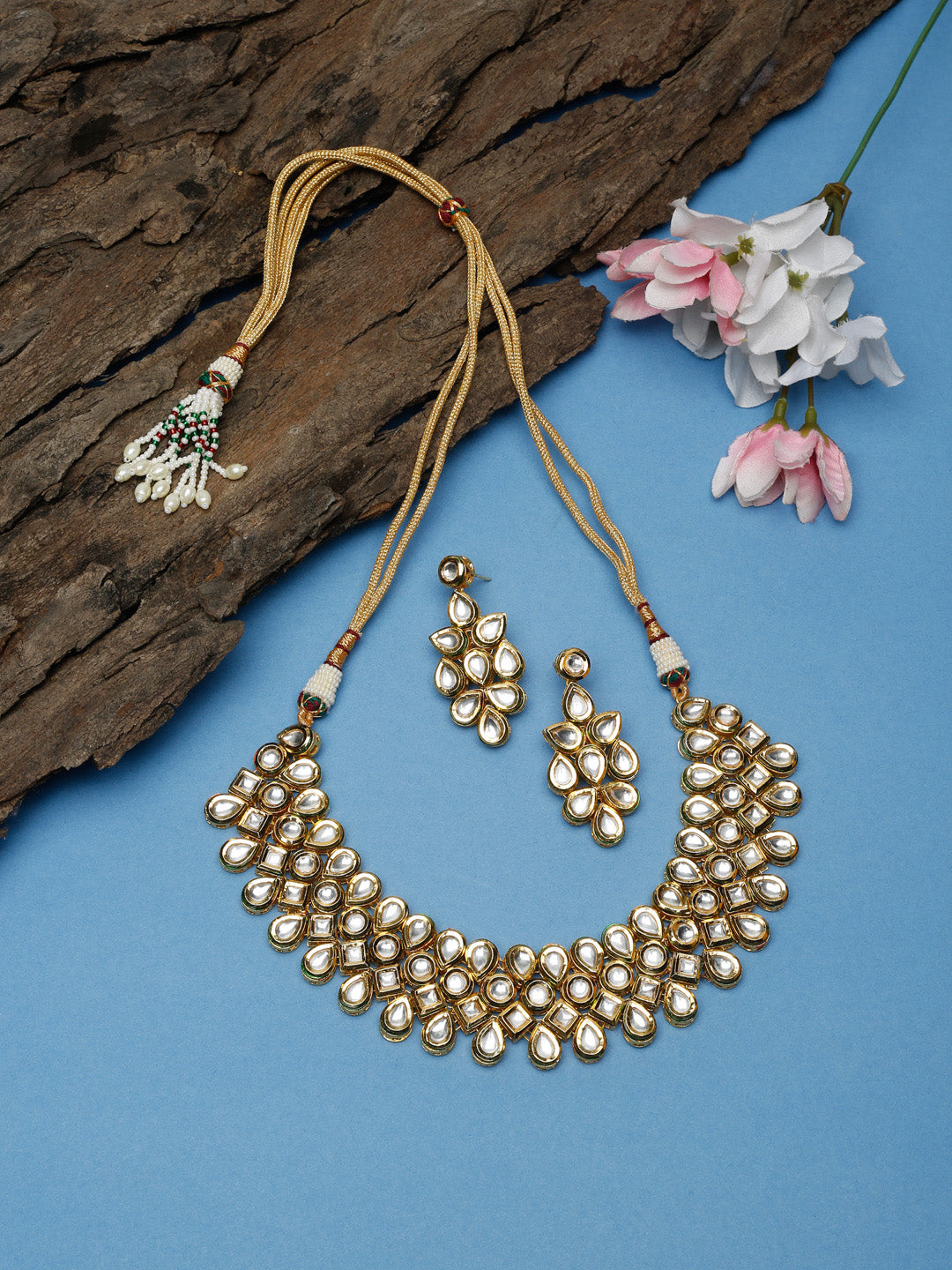 Kundan Neckpiece With Earrings - Ruby Raang | Grocsy