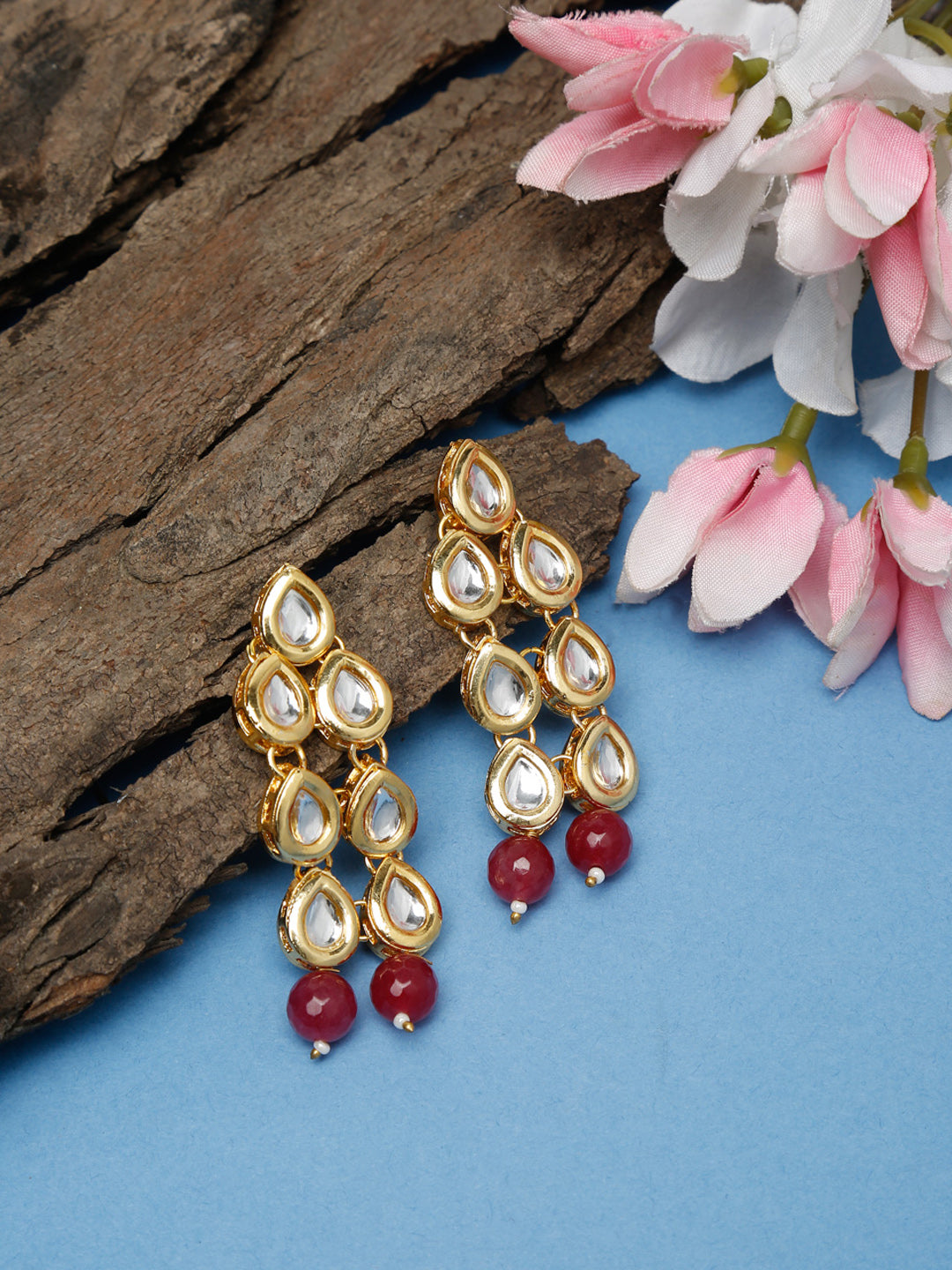 Stone Kundan Earrings - Ruby Raang