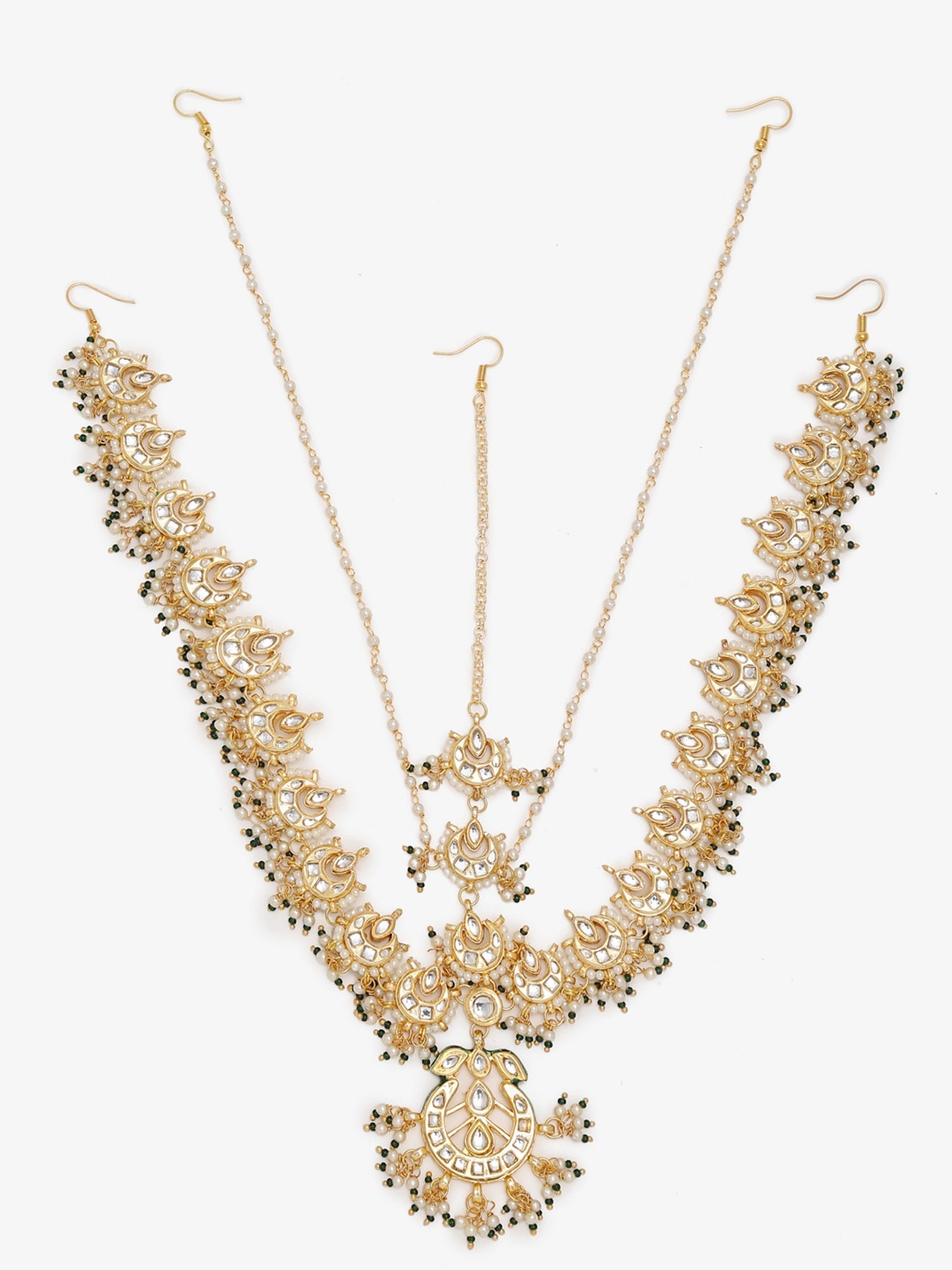 Gold-Polished White Kundan-Studded Beaded Maharani Matha Patti - Ruby Raang | Grocsy