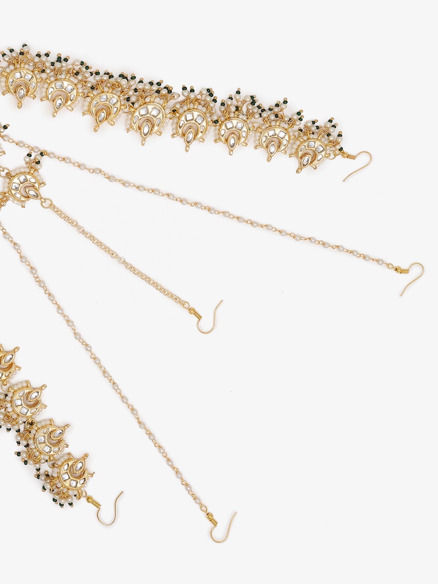 Gold-Polished White Kundan-Studded Beaded Maharani Matha Patti - Ruby Raang | Grocsy