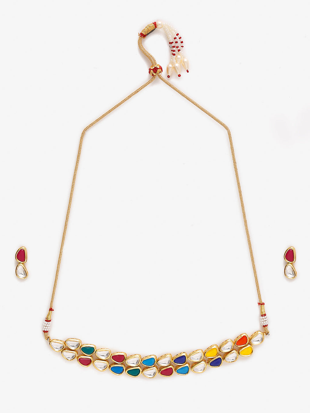 Multioloured Kundan Studded Choker Jewellery Set - Ruby Raang | Grocsy