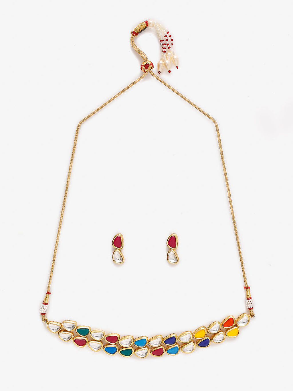 Multioloured Kundan Studded Choker Jewellery Set - Ruby Raang | Grocsy