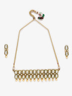 White Gold Toned Meenakari Kundan Choker With Earrings - Ruby Raang | Grocsy