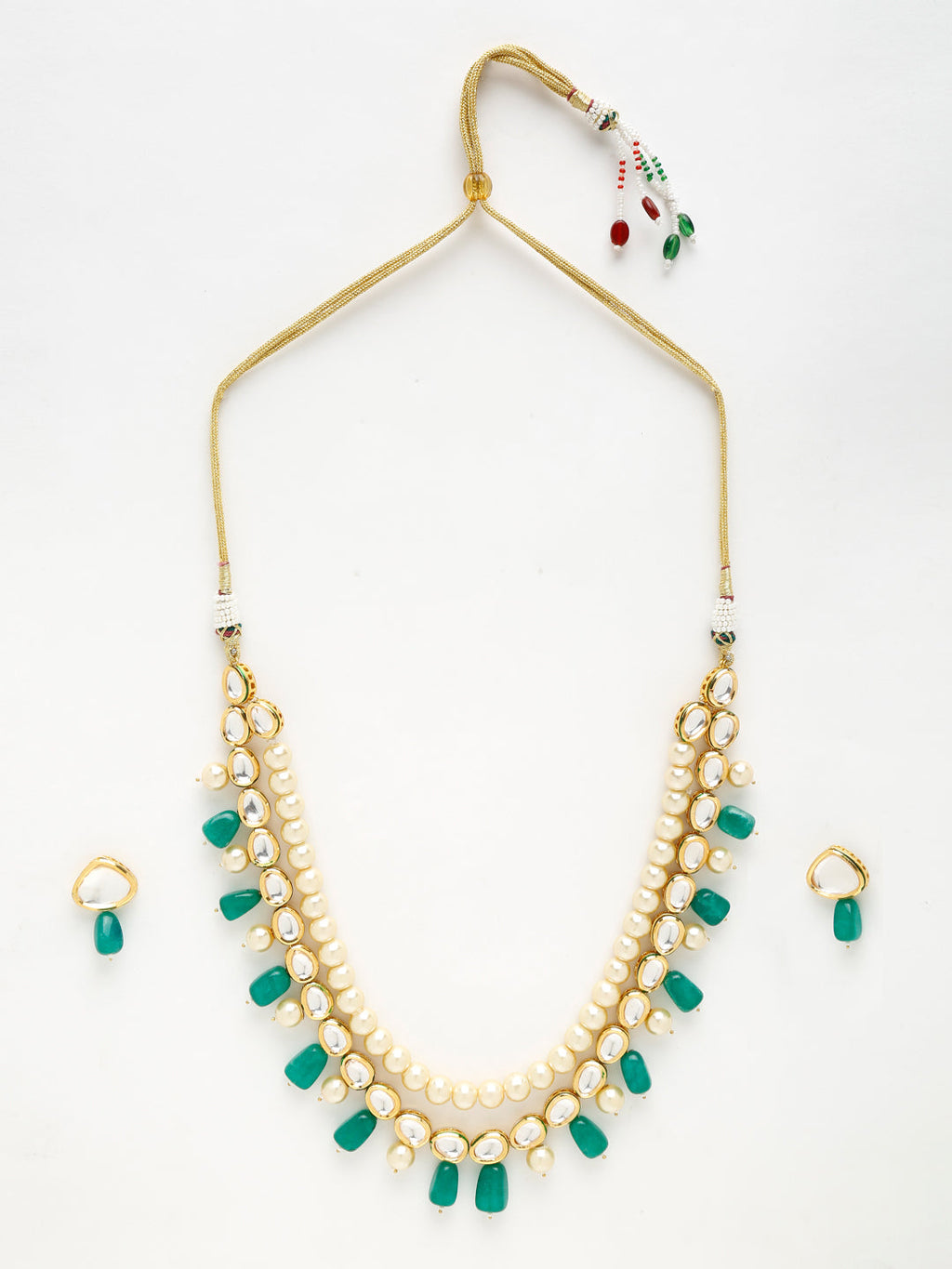 Long Kundan Neckpiece With Earrings - Ruby Raang | Grocsy