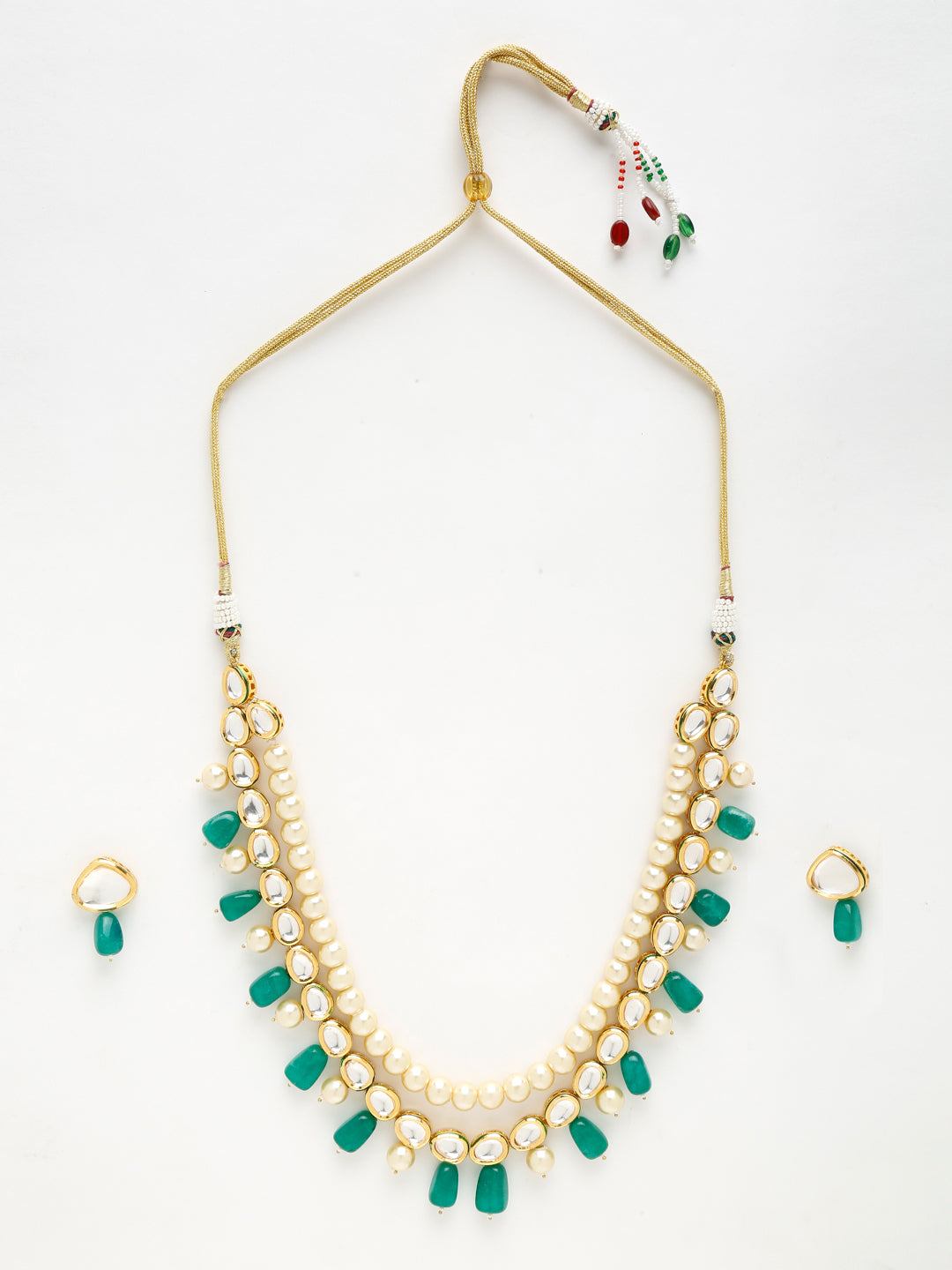 Long Kundan Neckpiece With Earrings - Ruby Raang | Grocsy