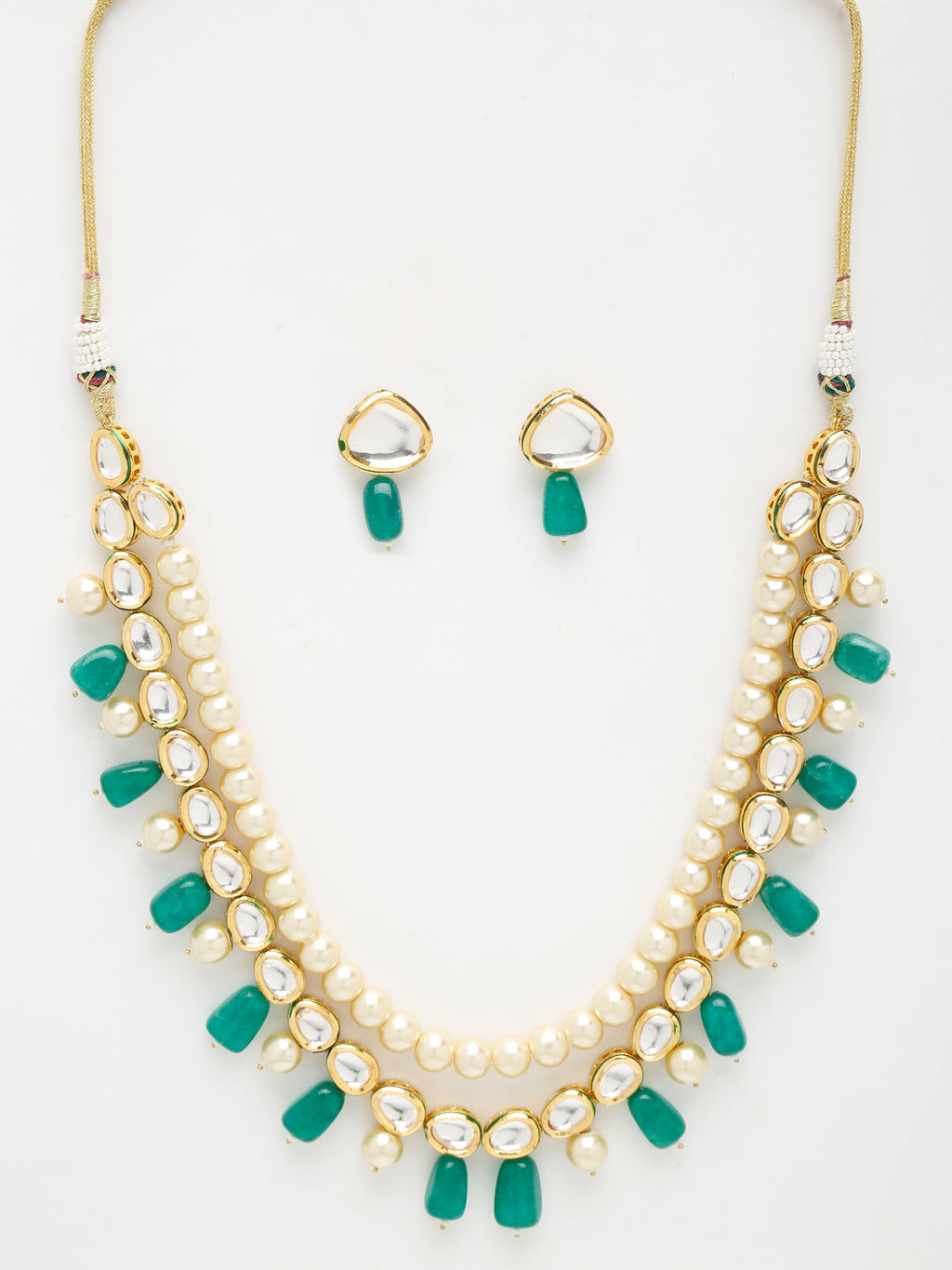 Long Kundan Neckpiece With Earrings - Ruby Raang | Grocsy