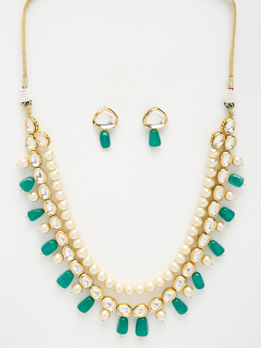 Long Kundan Neckpiece With Earrings - Ruby Raang | Grocsy