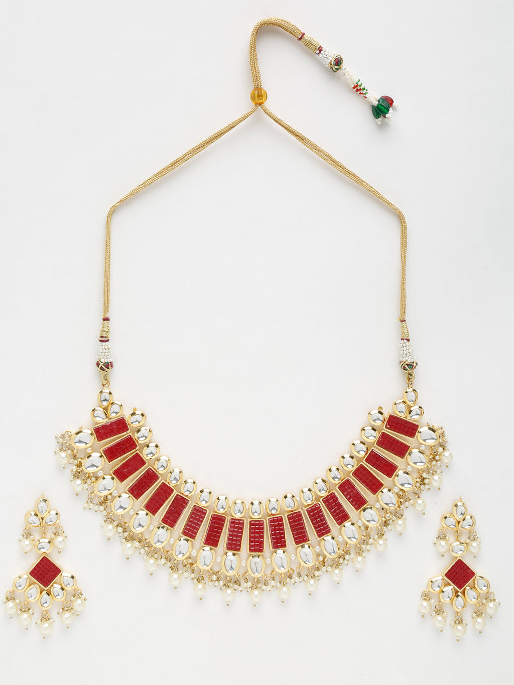 Long Kundan Neckpiece With Earrings - Ruby Raang | Grocsy