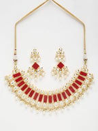 Long Kundan Neckpiece With Earrings - Ruby Raang | Grocsy