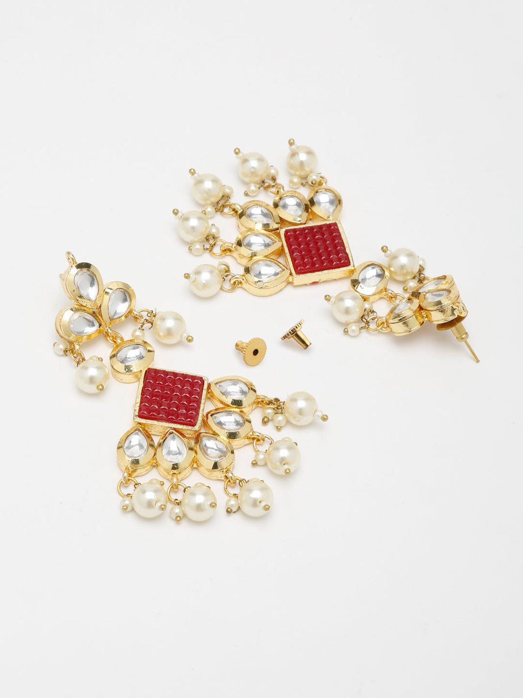 Long Kundan Neckpiece With Earrings - Ruby Raang | Grocsy