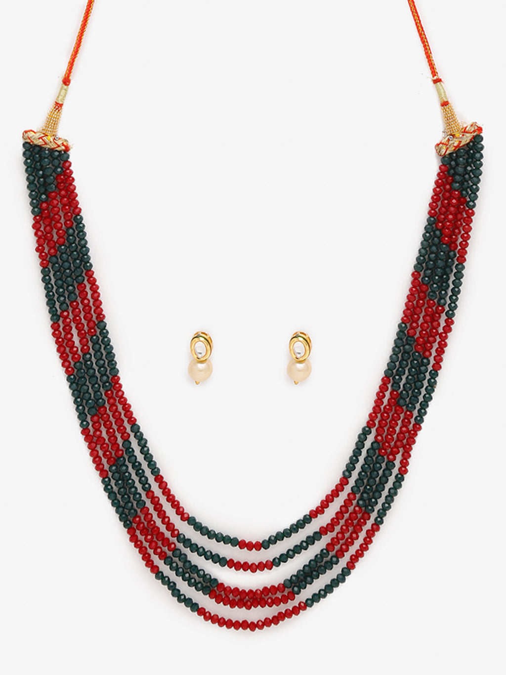 Red Black Multi Layered Onyx Neckpiece With Kundan Studs - Ruby Raang | Grocsy
