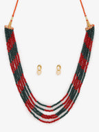 Red Black Multi Layered Onyx Neckpiece With Kundan Studs - Ruby Raang | Grocsy
