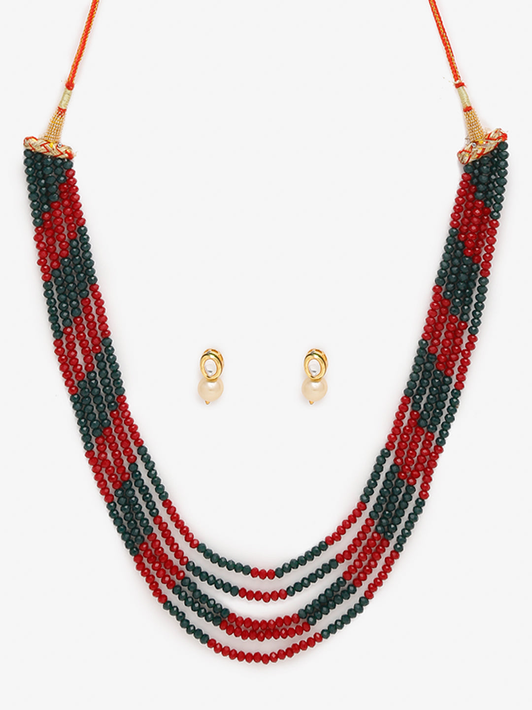 Red Black Multi Layered Onyx Neckpiece With Kundan Studs - Ruby Raang | Grocsy
