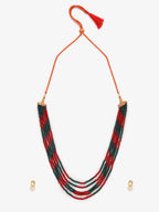 Red Black Multi Layered Onyx Neckpiece With Kundan Studs - Ruby Raang | Grocsy
