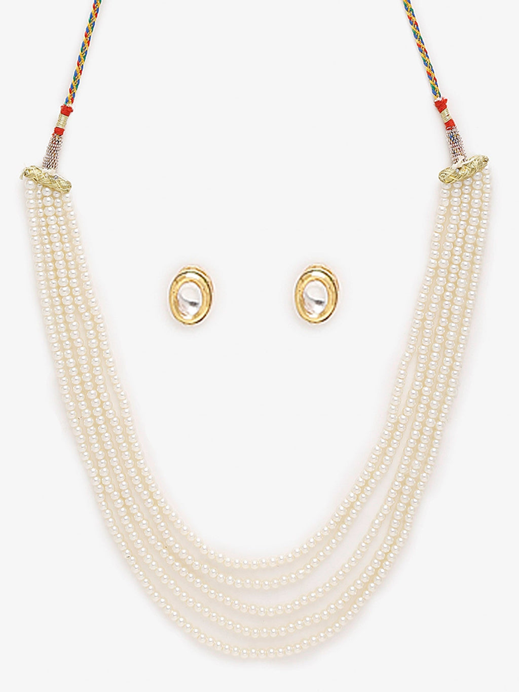 Women's White Gold-Toned Plated Kundan Layered Necklace Set - Ruby Raang | Grocsy